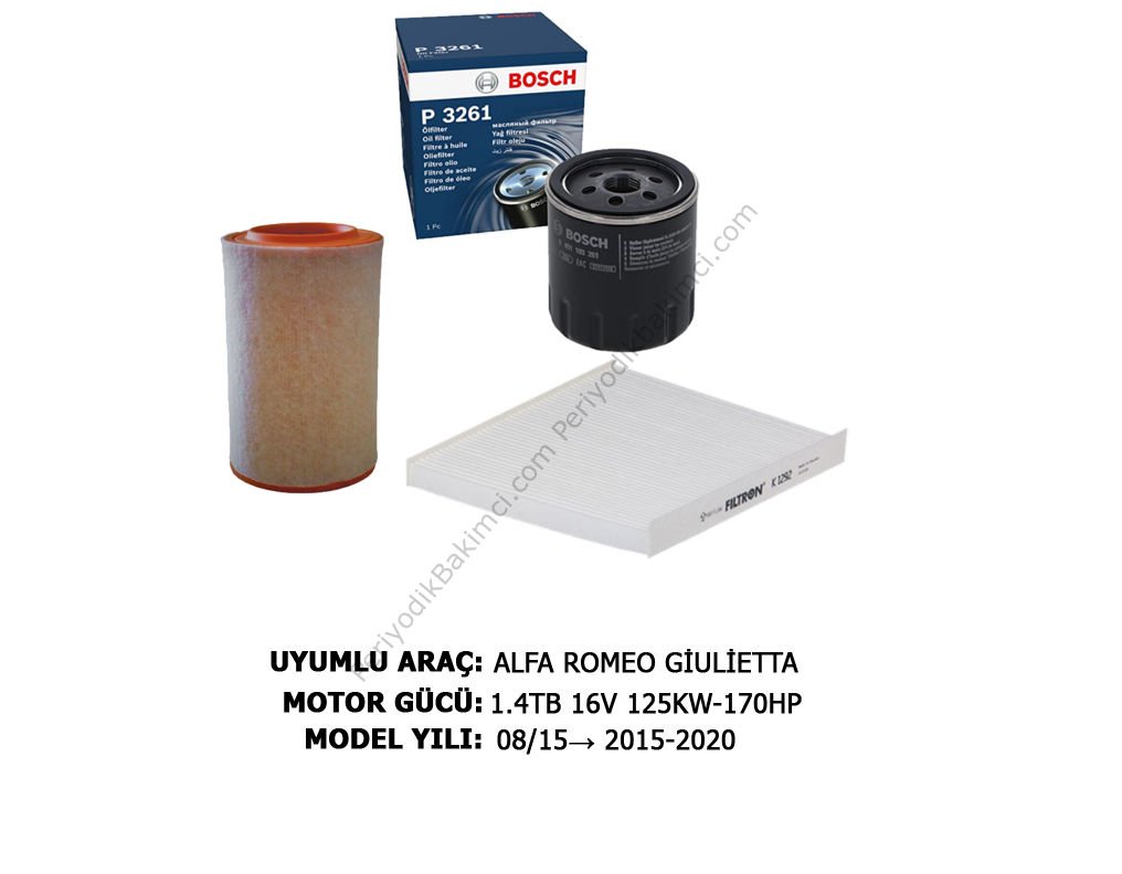 Alfa Romeo Giulietta 1.4TB (16V) Filtre Bakım Seti  08/15→  (125KW-170HP)