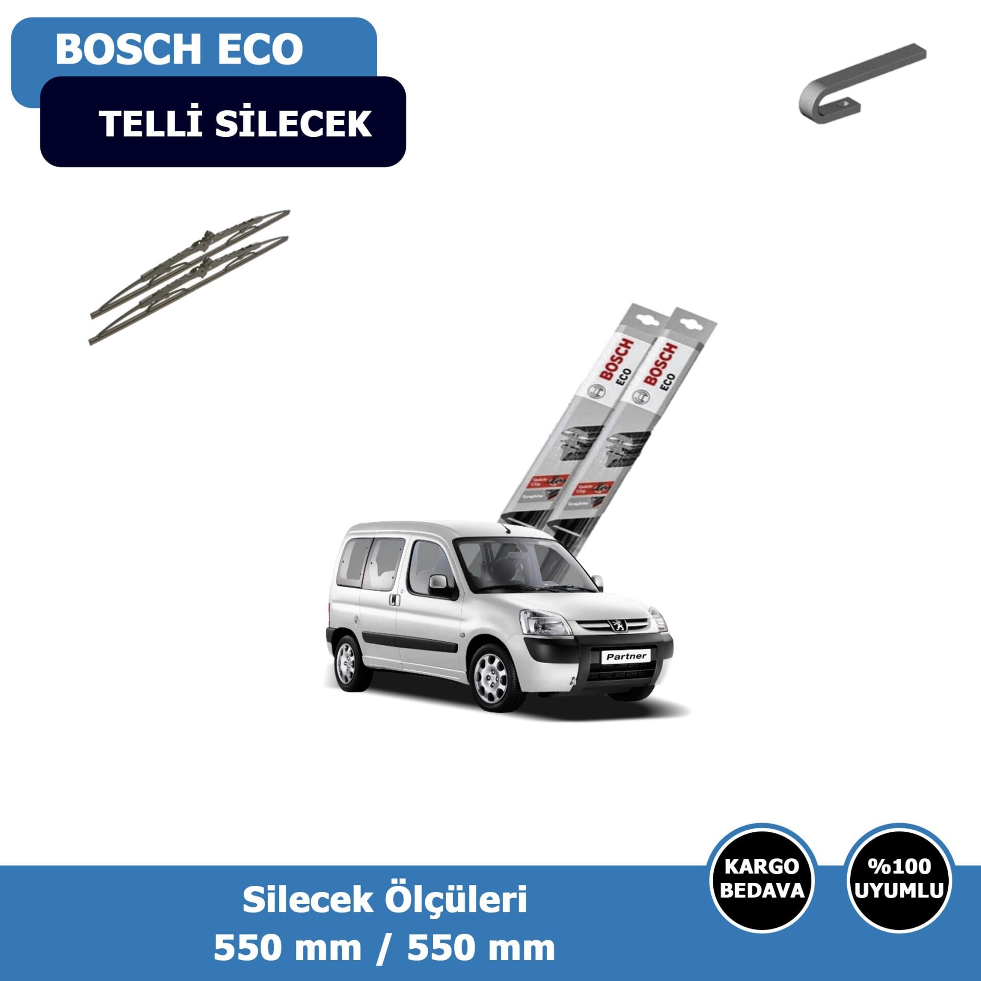 Peugeot Partner Ön Silecek Süpürgesi (2002-2009)Bosch Eco