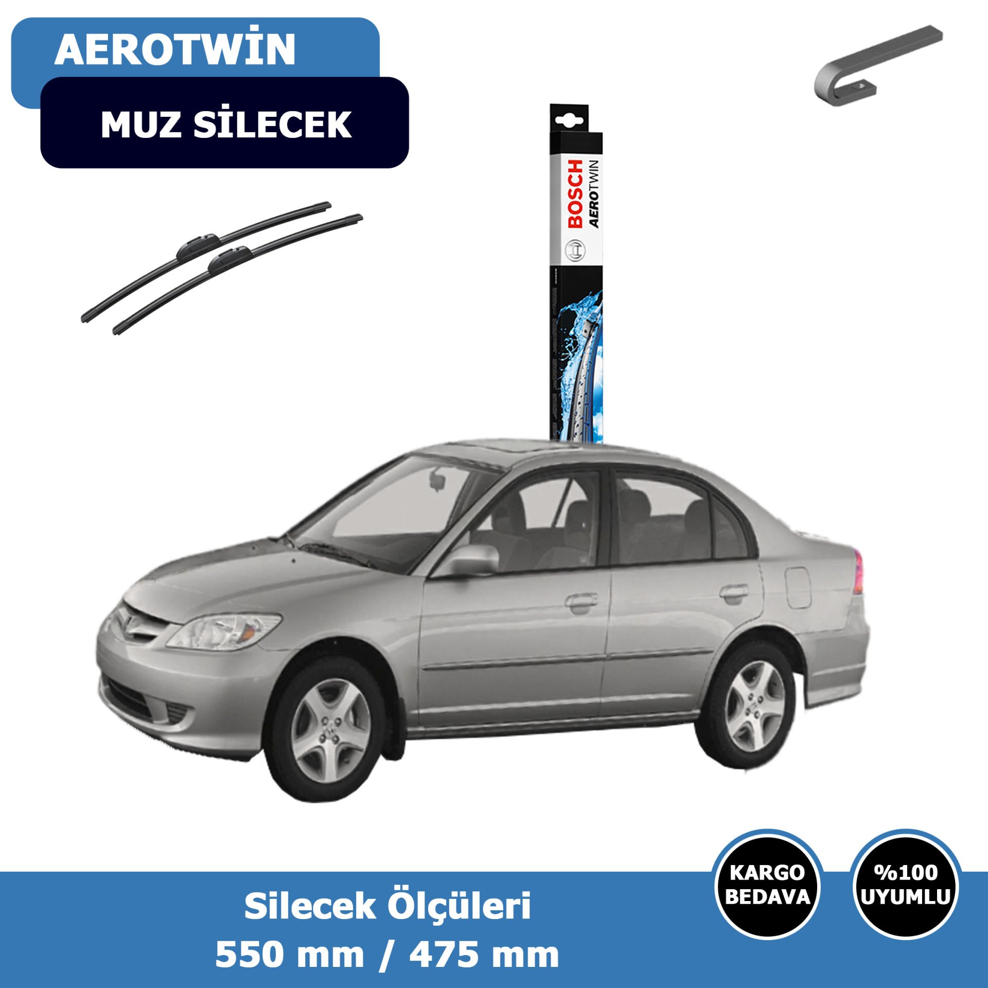 Honda Cıvıc Sedan Ön Silecek Süpürgesi (2001-2006)Bosch Aerotwin